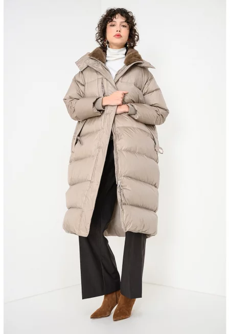 Зимно яке Armanda с качулка - Сиво-кафяв