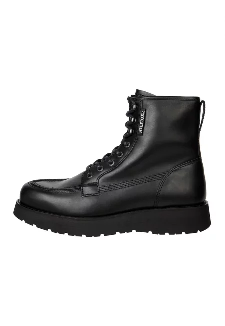 Боти от кожа с връзки - Черен