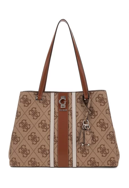 Чанта от еко кожа с лого - Светлокафяв