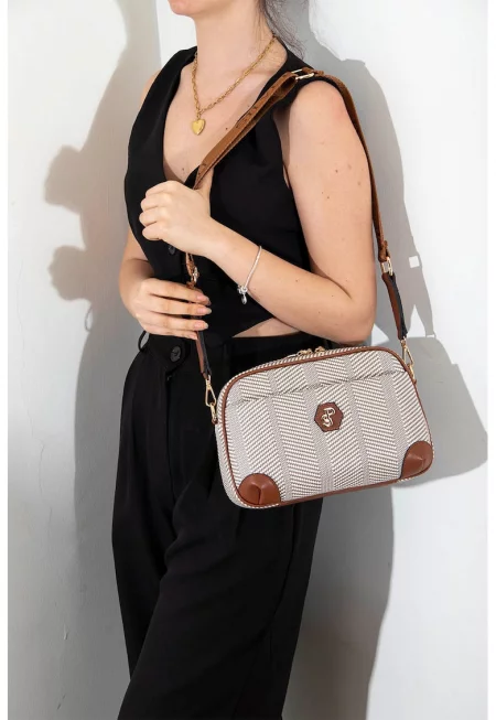 Чанта с отделяща се презрамка - Бял/Кафяв