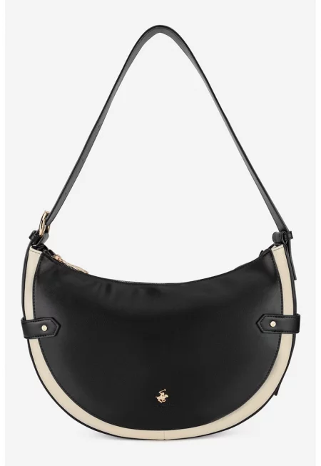 Чанта за рамо от еко кожа - Черен/Светло бежово