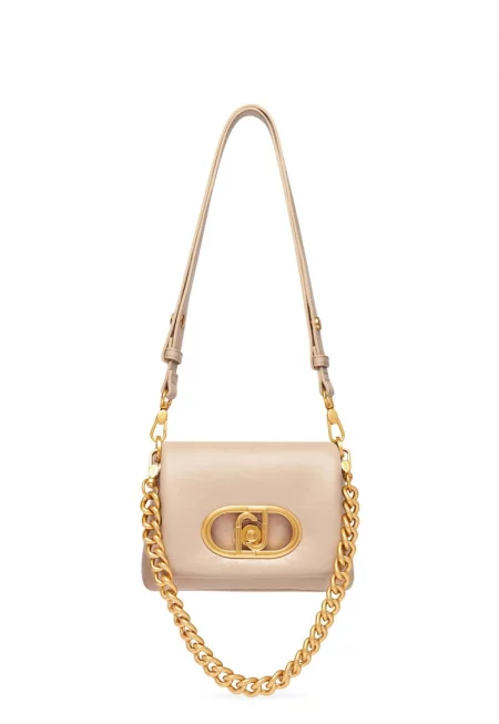 Чанта за рамо от еко кожа с лого - Бежов