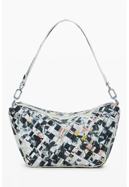 Чанта за рамо със сплетен дизайн - Бял/Черен