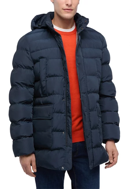 Дълго непромокаемо зимно яке Leitan с качулка - Тъмносин