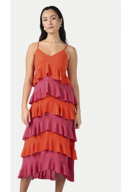 Дамска рокля - яс - оранжево - полиестер