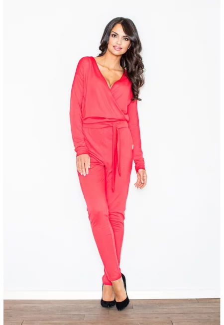 Дамски гащеризон -  червен - вискоза - дълъг ръкав