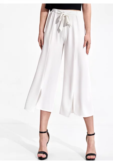 Дамски панталон  M860 - бял - полиестер - минималистичен дизайн