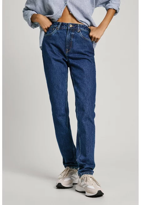 Дънки с висока талия и стеснен крачол - Тъмносин