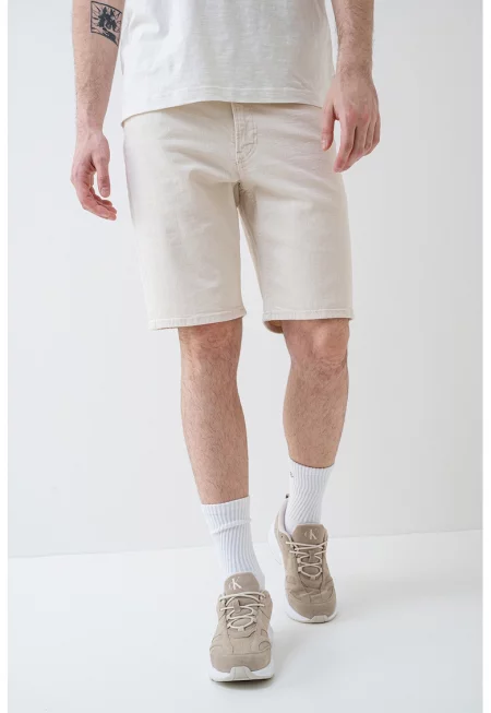 Дънкови бермуди със средна талия - Крем
