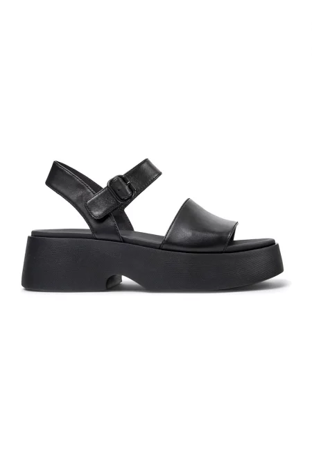 Demi-Wedge Leather Sandals With Buckle - Черен