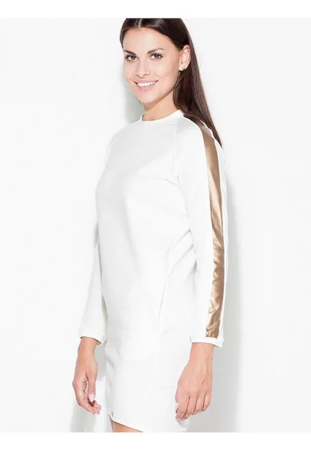 Елегантна рокля  дълъг ръкав със златна вложка - по-дълъг гръб - 95% памук 5% еластан