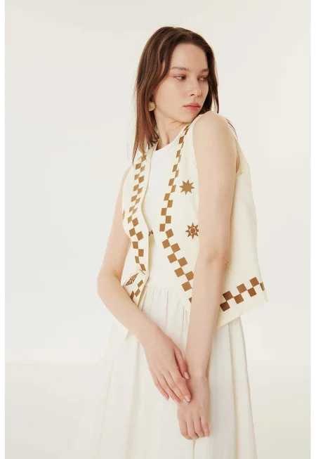 Елек от лиосел с десен - Карамел/Крем