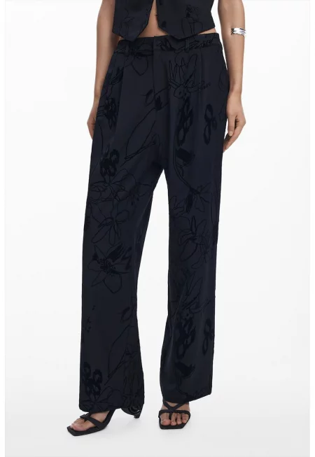 Флорален панталон - Черен