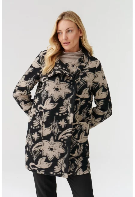 Флорално палто Nedisa с вълна - Черен/Бежов
