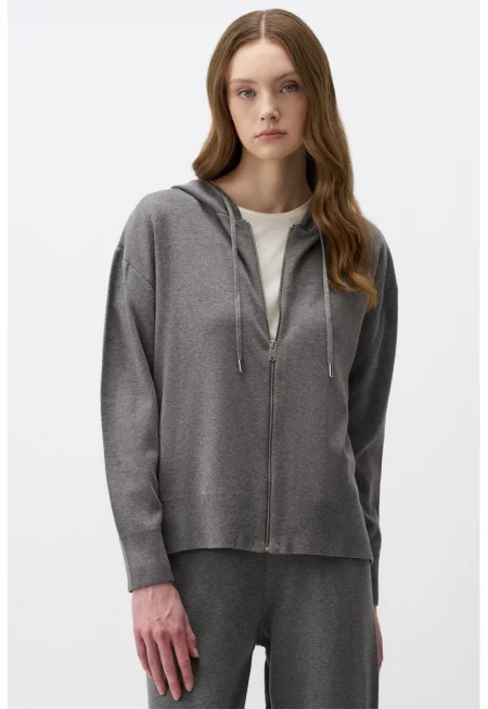 Худи с паднали ръкави - Меланж тъмно сиво