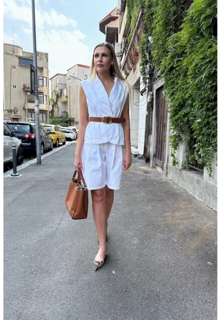 Къс панталон с памук - Бял