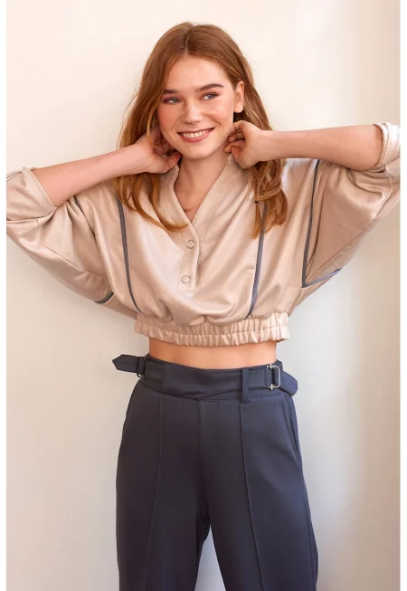 Къс суитшърт с паднали ръкави - Слонова кост