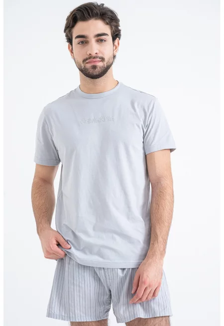 Къса памучна пижама - Сив