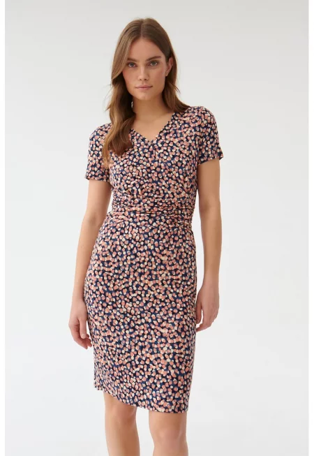 Къса рокля Monika с щампа - Черен/Розова сьомга/Бежов