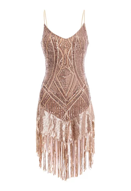 Къса рокля с пайети - Розово златисто