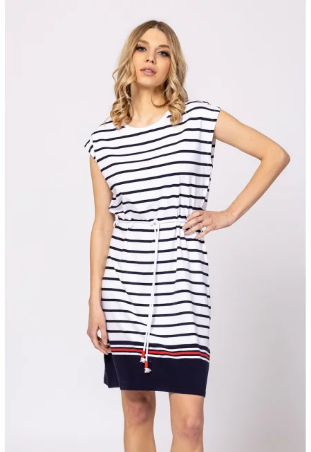 Къса рокля Venla с връзка - Бял/Тъмносин