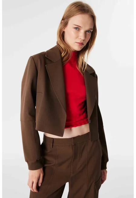 Късо сако с раздвоен ревер - Тъмнокафяв