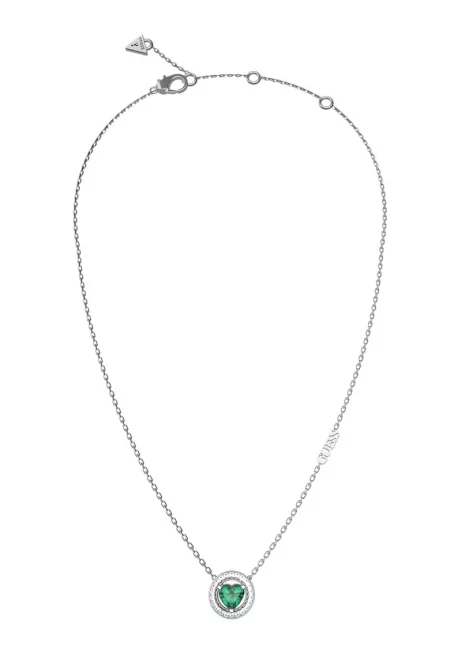 Колие от неръждаема стомана с циркони - Аква зелено/Сребрист