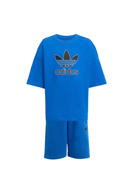 Комплект тениска и къси панталони с връзка на талията и лого на гърдите