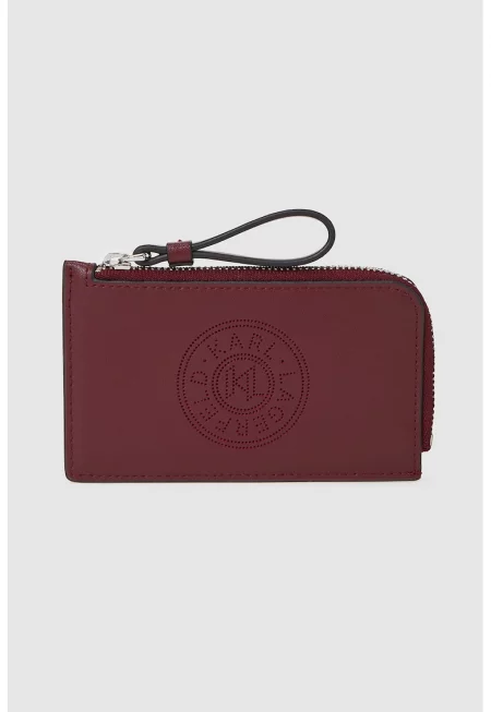 Кожен калъф за карти с джоб с цип - Бордо