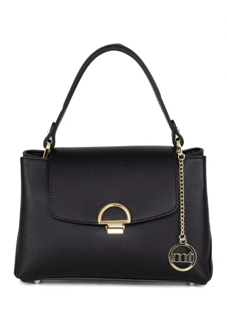 Кожена чанта с аксесоар с лого - Черен