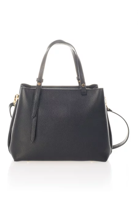 Кожена чанта с разделителен джоб с цип - Черен