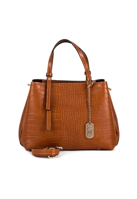 Кожена чанта за рамо Isabella с отделяща се презрамка - Канелено кафяво