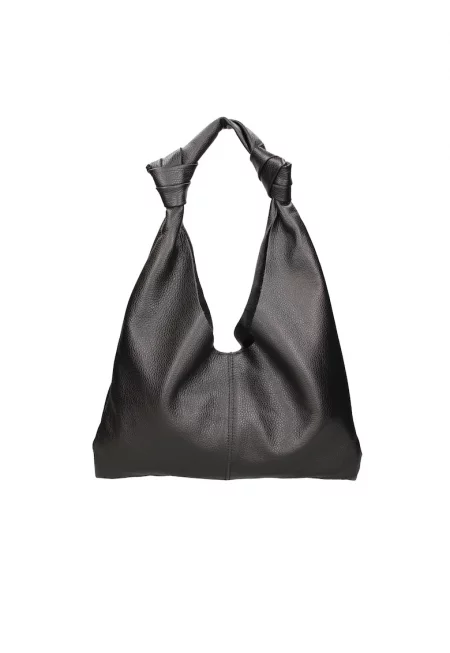 Кожена чанта за рамо с несесер с цип - Черен