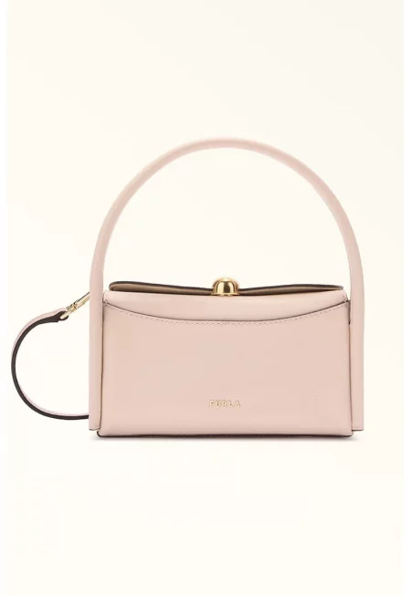 Кожена ръчна чанта с отделяща се презрамка - Бледо розово