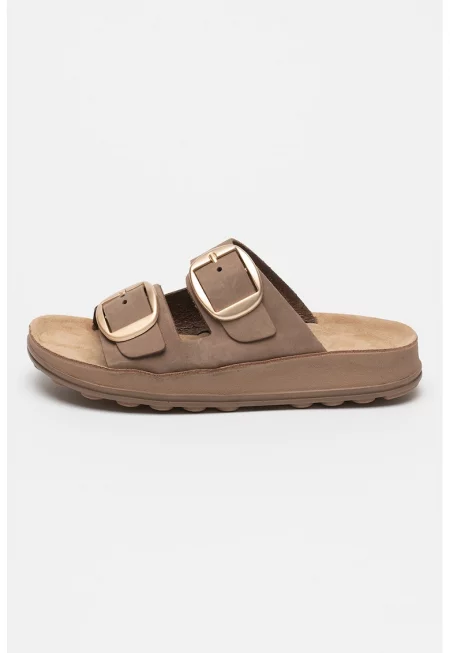 Кожени домашни пантофи Karol с токи - Камел