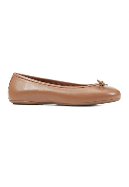 Кожени пантофки с панделка - Карамел