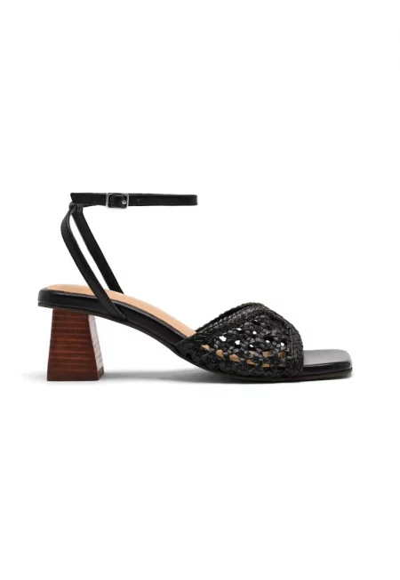 Кожени сандали Burnside с масивен ток - Черен