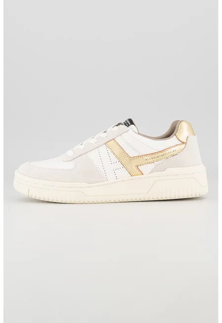 Кожени спортни обувки с велур - Бял/Златист/Сив