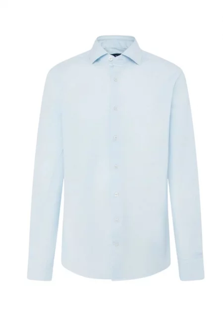 Мъжка риза -  стандартна кройка - синя - еластична материя -