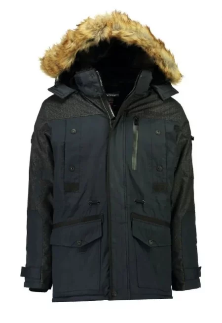 Мъжка тъмносиня зимна парка от 100% полиестер  със сваляща се качулка