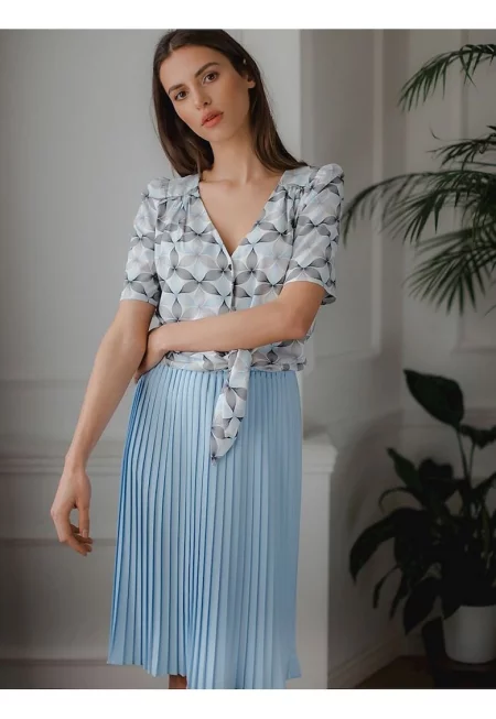 Миди пола - Ленитиф - плисирана - еластична талия - синя - полиестер - SM