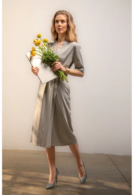 Миди рокля Isabella - Светло сив