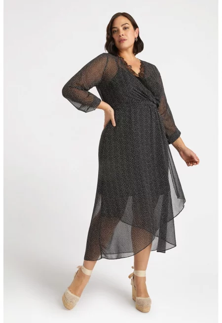 Миди рокля с шпиц - Черен