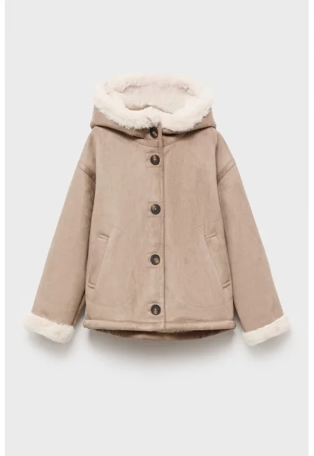 Палто от еко вълна с качулка