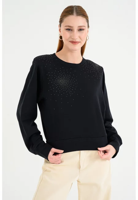 Памучен суитшърт с овално деколте