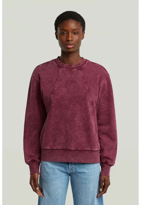 Памучен суитшърт със захабен ефект - Червен