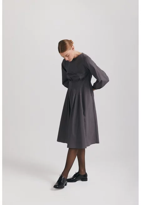 Памучна рокля Ivy с дълги ръкави - Tъмносив