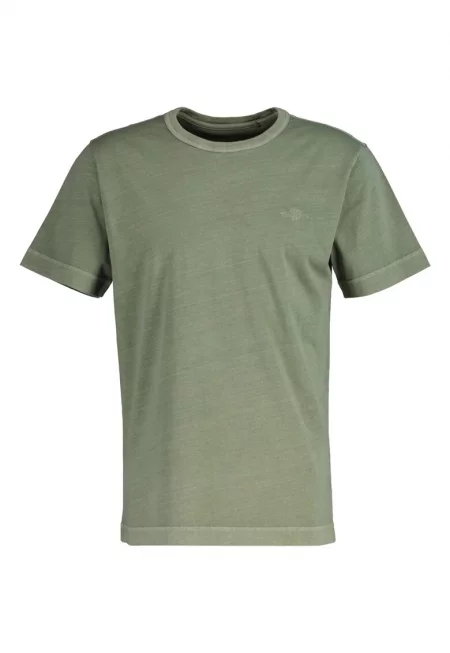 Памучна тениска с овално деколте и бродирано лого - Зелен