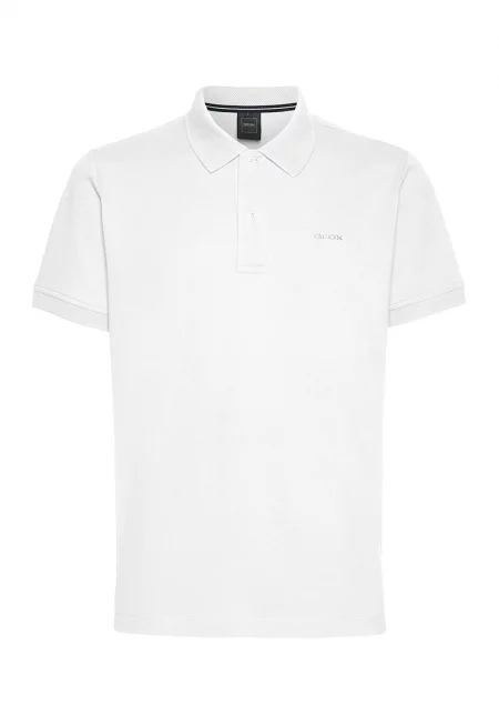 Памучна тениска с яка и бродирано лого на гърдите