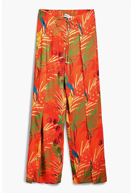 Панталон с еластична талия и принт - Зелен/Мандарина/Син